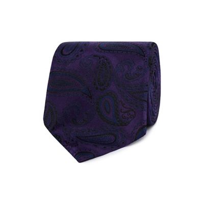 Purple silk paisley print tie